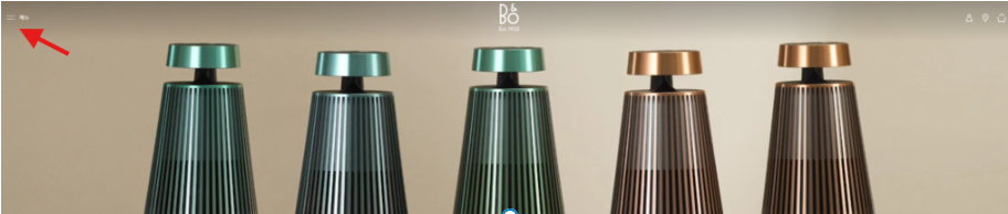 1. 하단 링크 뱅앤올룹슨 공식 홈페이지에 접속 후 메뉴를 클릭합니다.