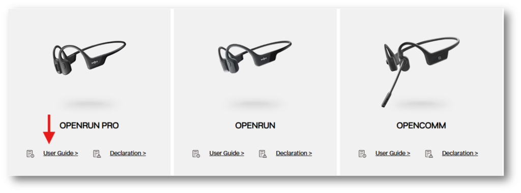 2. 사용하고 계신 제품 확인 후 User Guide를 클릭합니다. (오픈런 프로2)