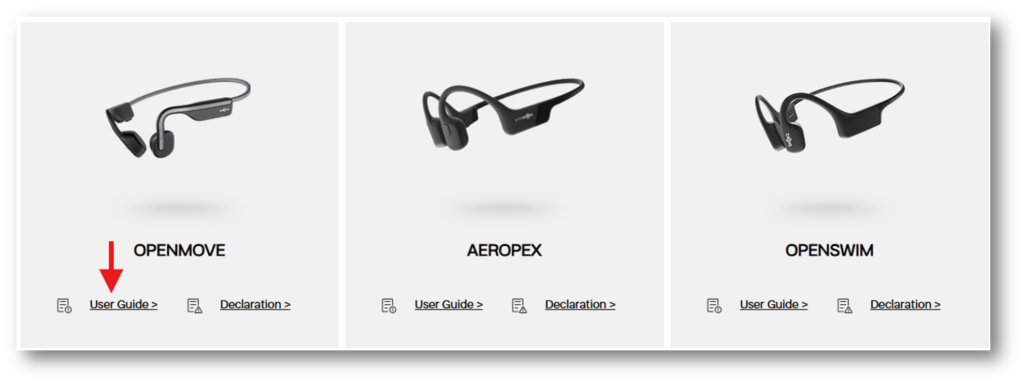 2. 사용하고 계신 제품 확인 후 User Guide를 클릭합니다. (오픈런 무브)