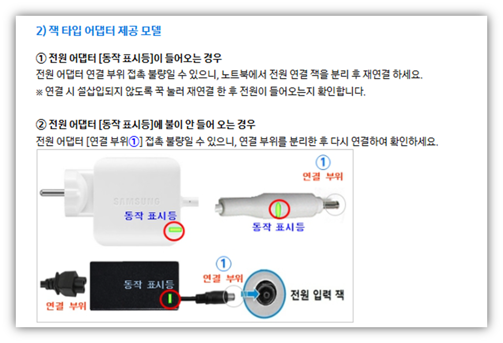 2. 전원 어댑터 또는 케이블 단선